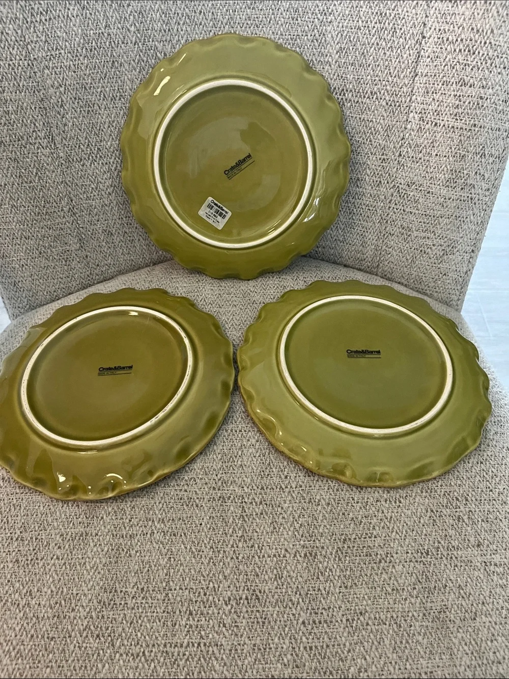 3 Crate & Barrel Harvest Fruit 7.5” salad plates yellow pear berries fluted
